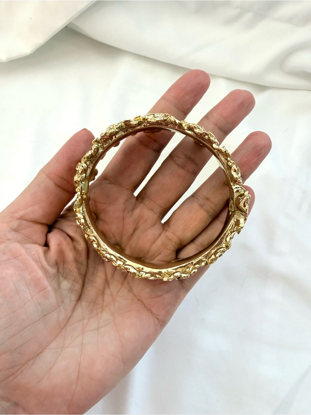 Gold Tone Floral Cluster Bangle Bracelet - Picture 6 of 10